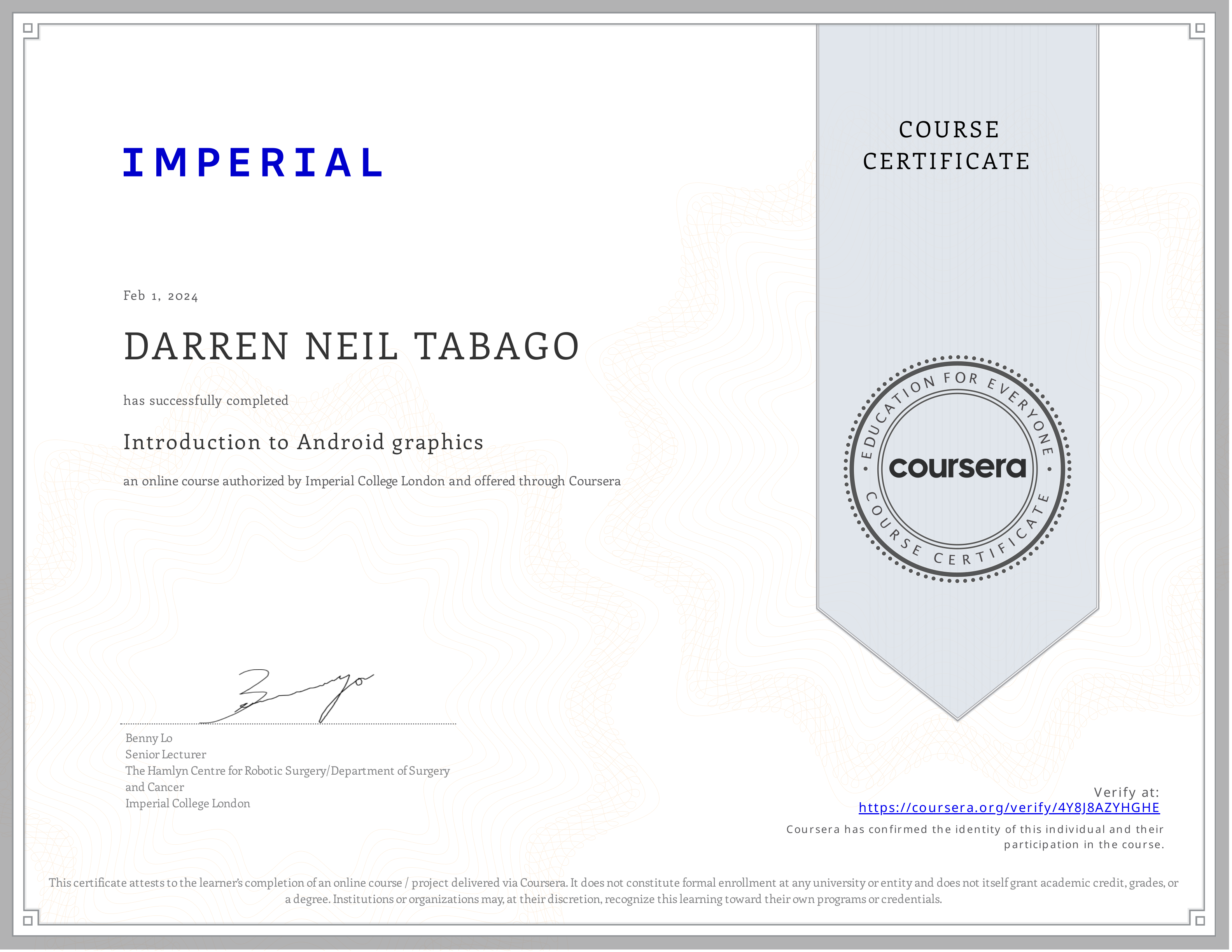 Introduction to Android Graphics certificate preview