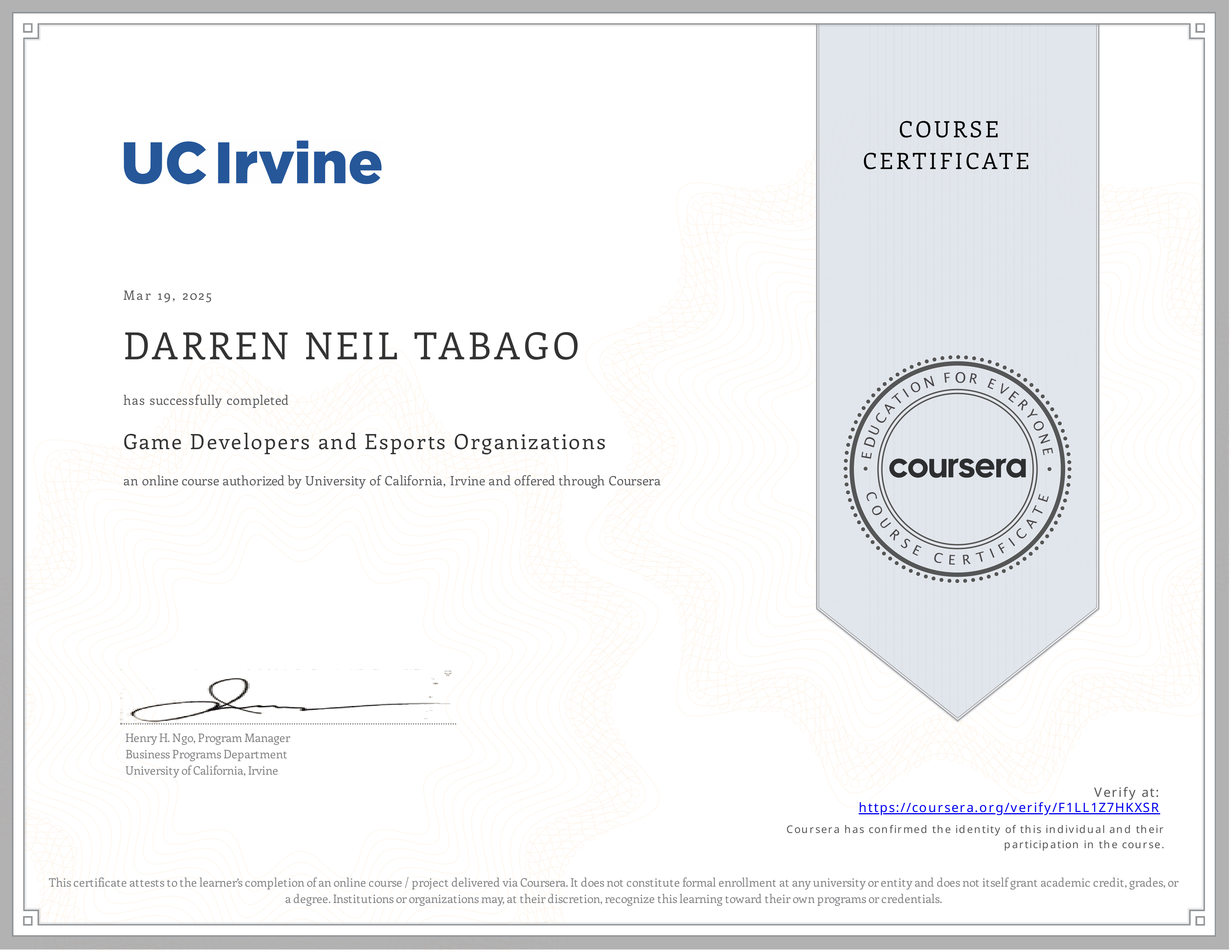 Game Developers and Esports Organizations certificate preview