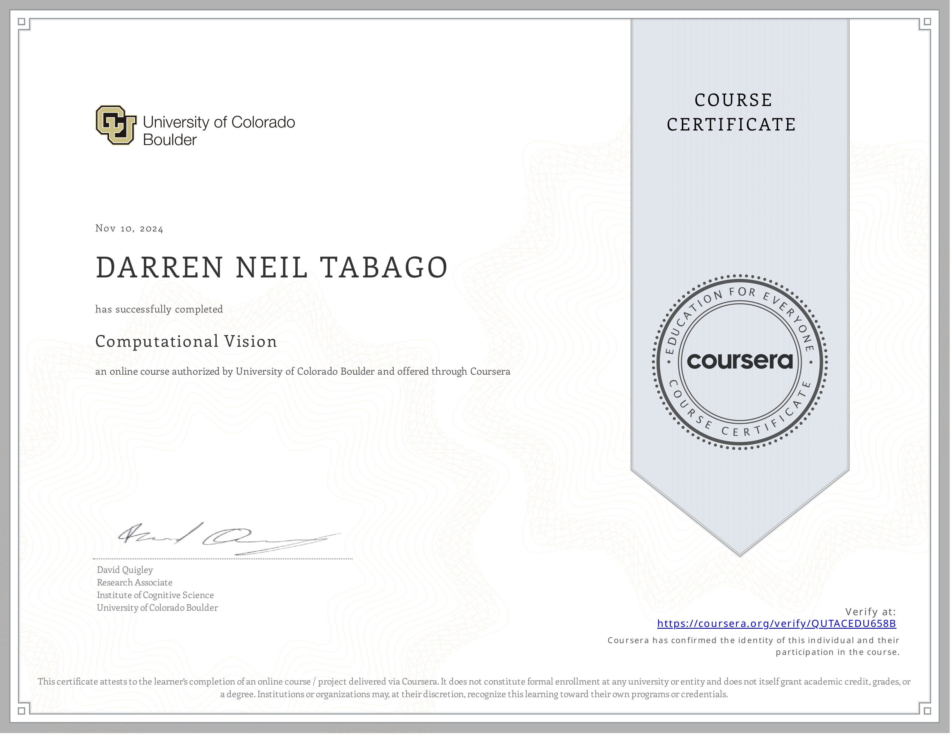 Computational Vision certificate preview