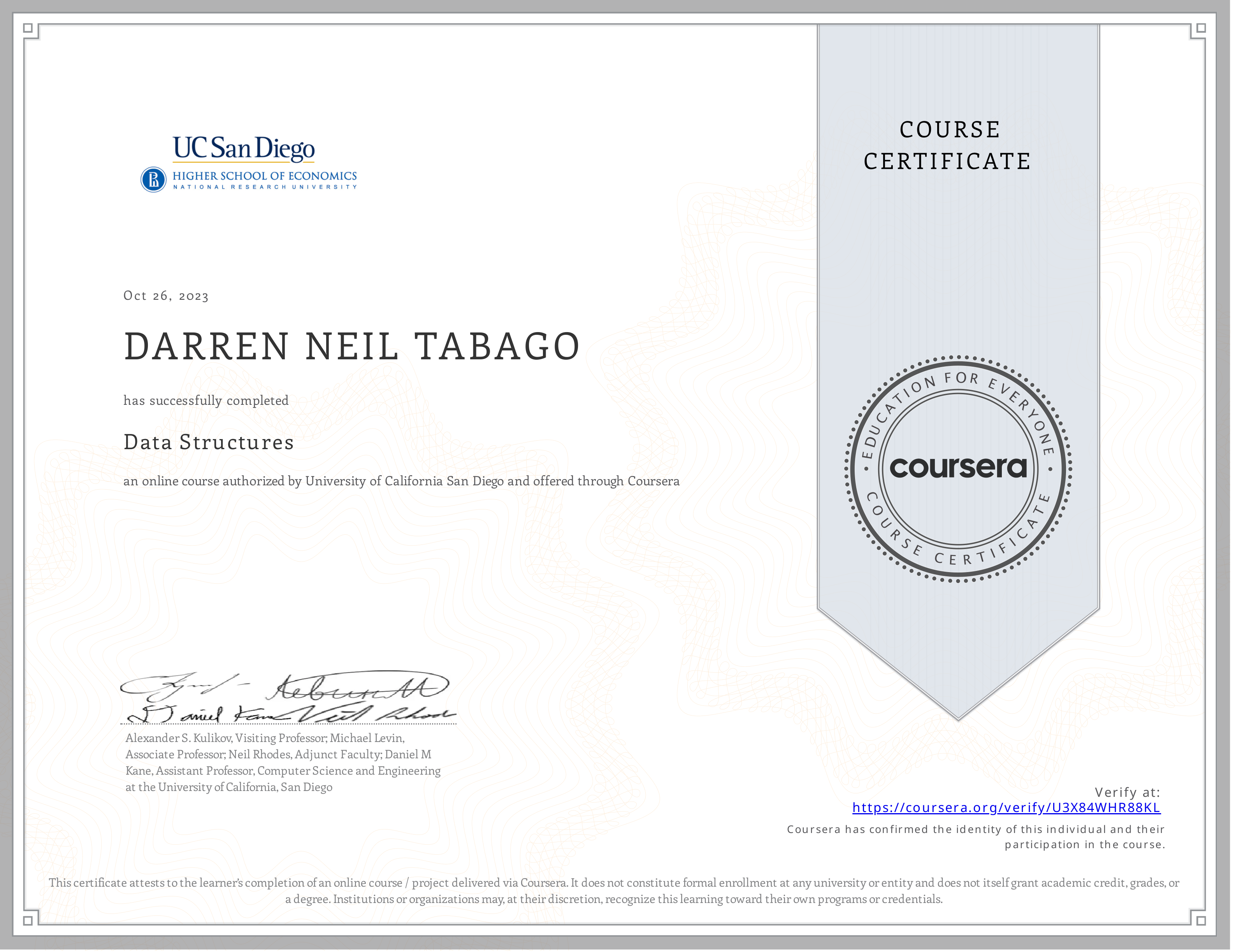 Data Structures certificate
